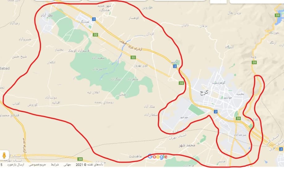 نقشه پیک حومه البرز